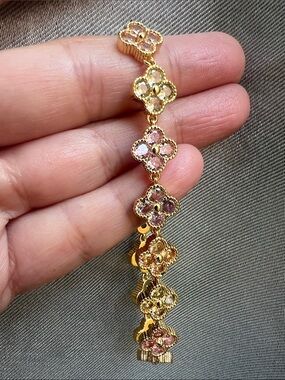 Elegant Gold Floral Cubic Zirconia Bracelet in Multicolor